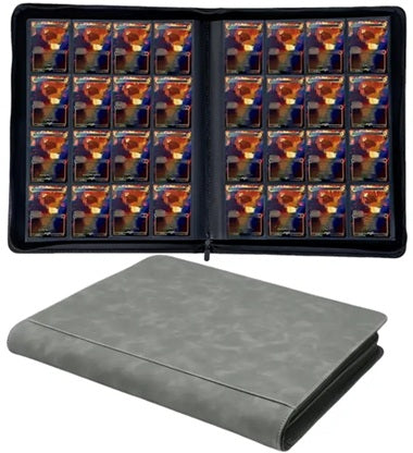 1024 XL Premium Side Loading Card Binder GREY PU Leather 16 Pocket Storage Card Holder