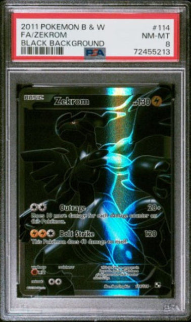 PSA 8 - ZEKROM #114 FULL ART - 2011 POKEMON BLACK & WHITE - BLACK BACKGROUND GRADED CARD