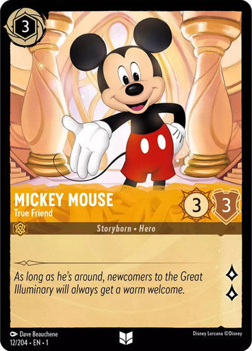 12/204 Mickey Mouse - True Friend - Disney Lorcana First Chapter - Common & Cold Foil Card