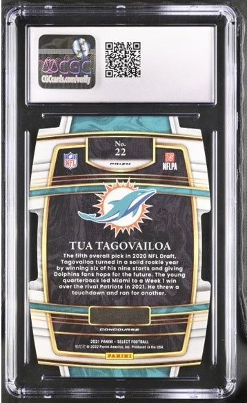 CGC 10 - Tua Tagovailoa #22 NFL Panini 2021 Select Green & Yellow Die-Cut Graded Card