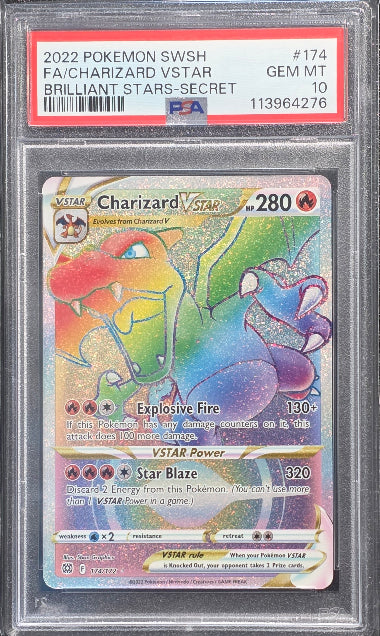 PSA 10 - CHARIZARD VSTAR #174 FULL ART - 2022 POKEMON SWORD & SHIELD - BRILLIANT STARS - SECRET RARE GRADED CARD