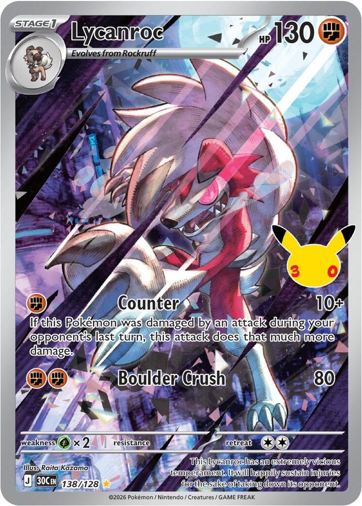 Lycanroc 138/128 (ME: 30th Celebration) - Full Art Holo