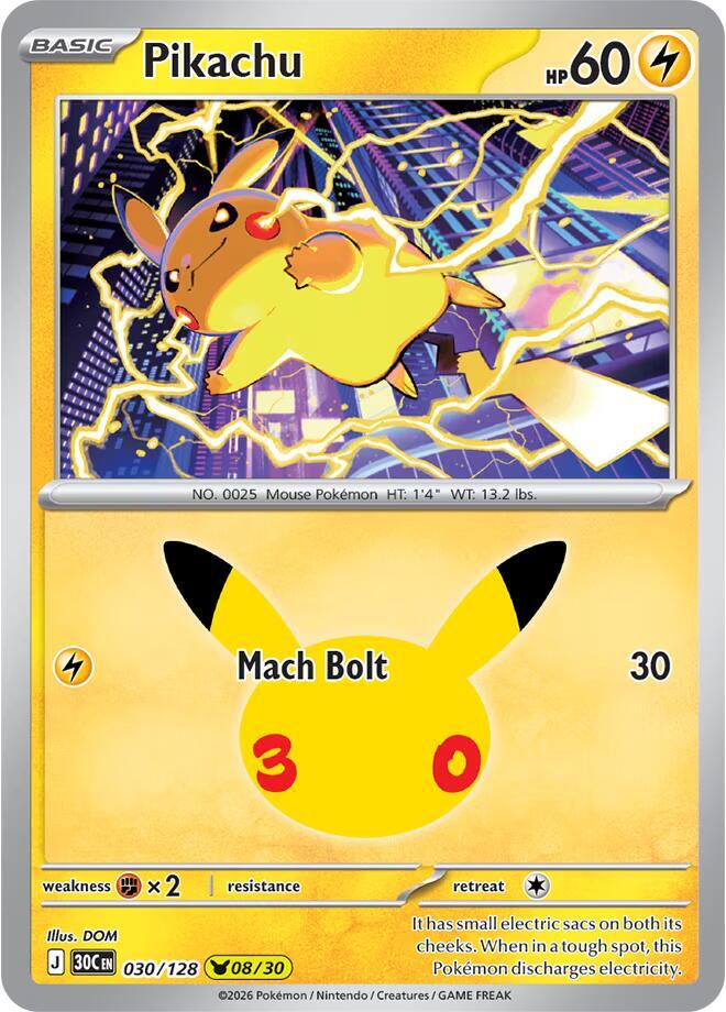 Pikachu 030/128 (ME: 30th Celebration) - Holofoil