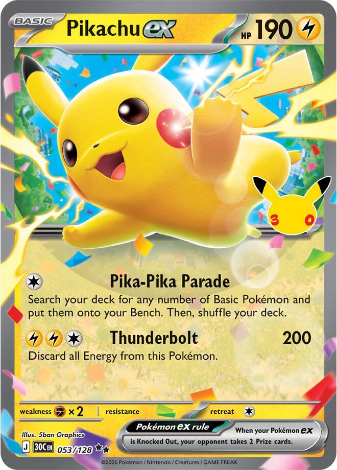 Pikachu ex 053/128 (ME: 30th Celebration) - Holofoil