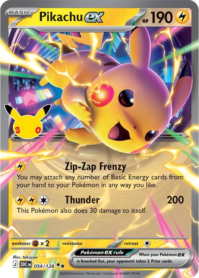 Pikachu ex 054/128 (ME: 30th Celebration) - Holofoil