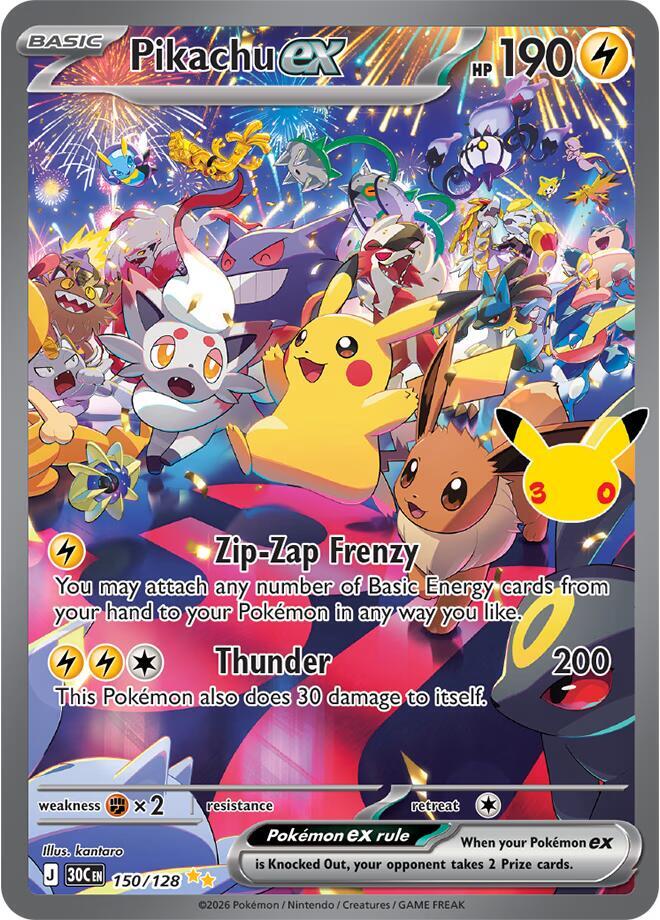 Pikachu ex 150/128 (ME: 30th Celebration) - Holofoil
