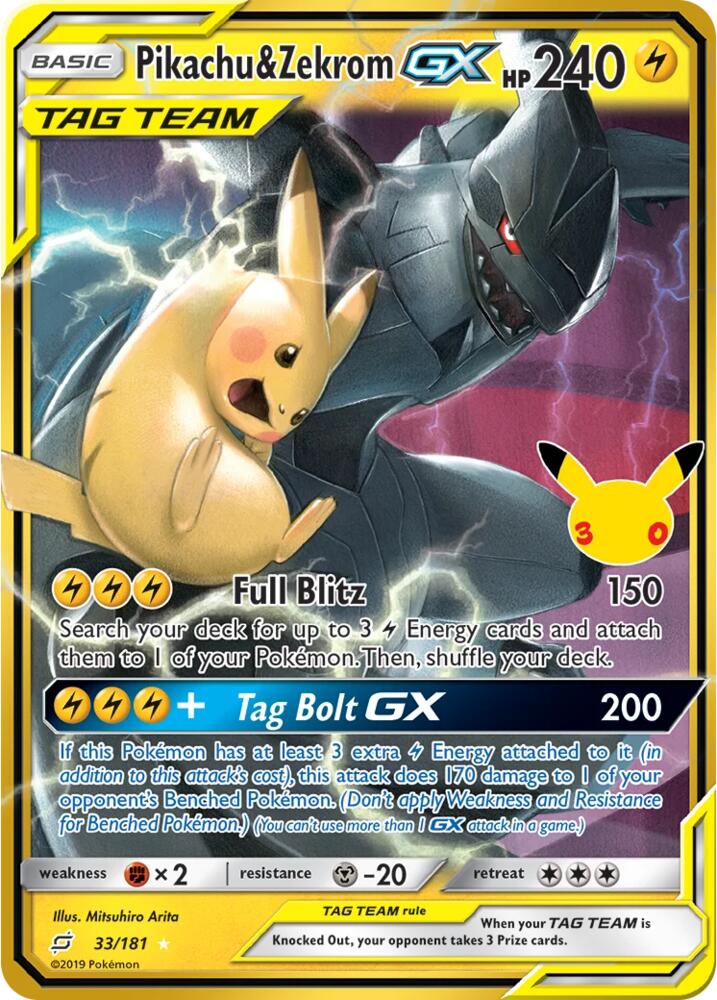 Pikachu & Zekrom GX 33/181 (ME: 30th Celebration Classic Collection) - Holofoil