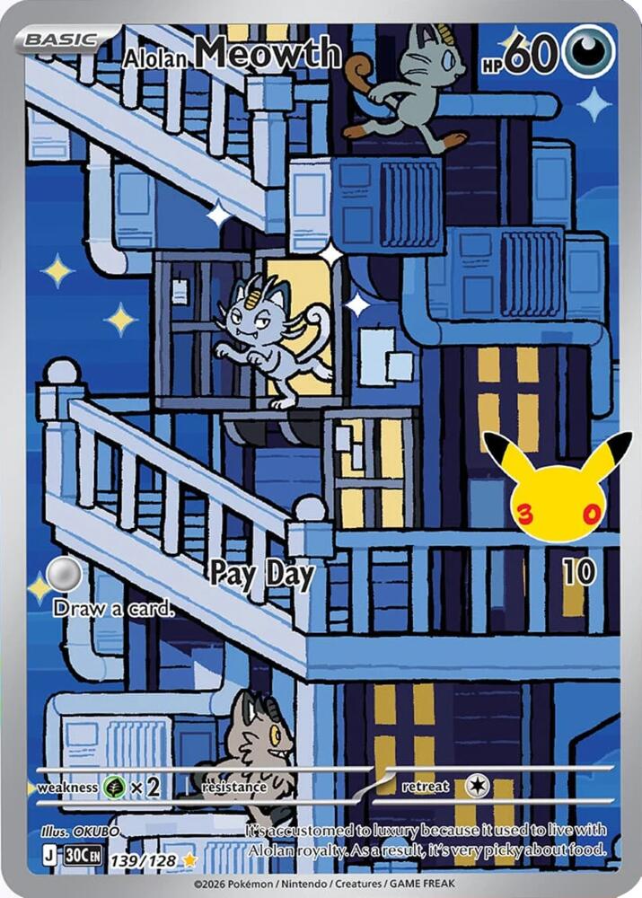 Alolan Meowth 139/128 (ME: 30th Celebration) - Holofoil