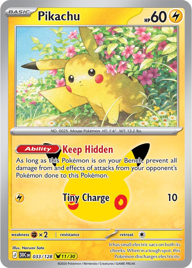 Pikachu 033/128 (ME: 30th Celebration) - Holofoil