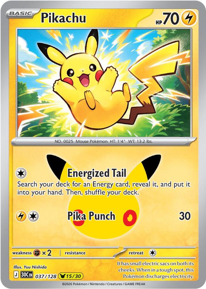 Pikachu 037/128 (ME: 30th Celebration) - Holofoil