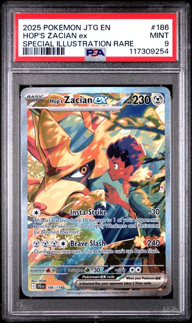 PSA 9 - HOP'S ZACIAN EX #186 SPECIAL ILLUSTRATION RARE - 2025 POKEMON SCARLET & VIOLET JOURNEY TOGETHER GRADED CARD