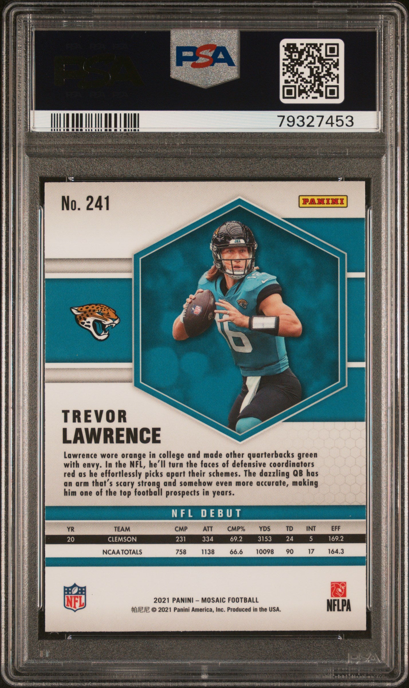 PSA 6 - NFL TREVOR LAWRENCE #241 - 2021 PANINI MOSAIC NFL DEBUT - JACKSONVILLE JAGUARS Graded Sports Card