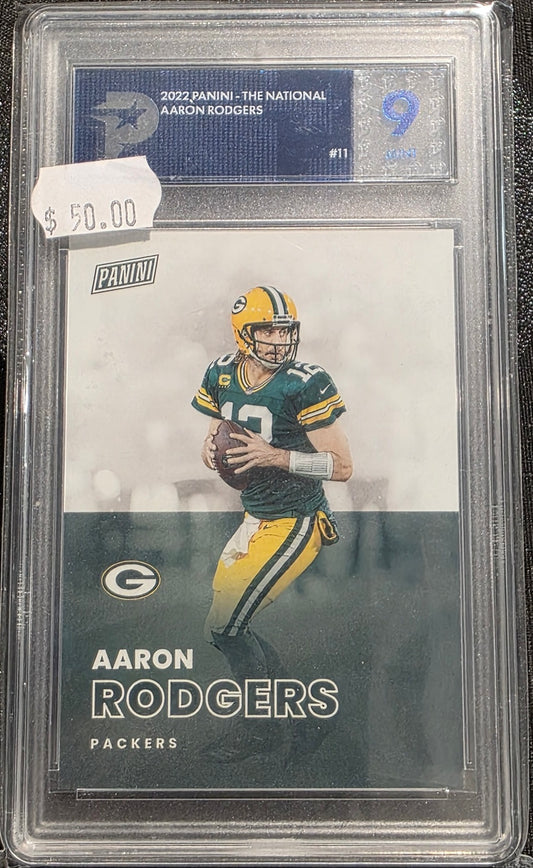 PSG 9 - 2022 Aaron Rodgers #11 - Panini The National Graded Sports Card