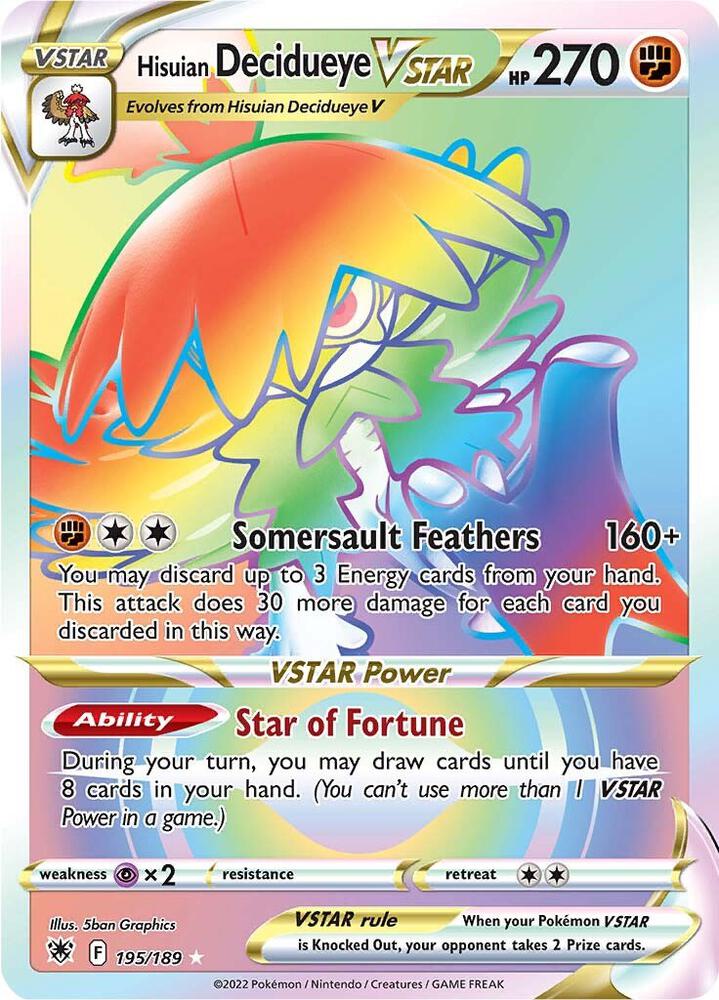 Hisuian Decidueye VSTAR Secret 195/189 (SWSH10: Astral Radiance) - Holofoil