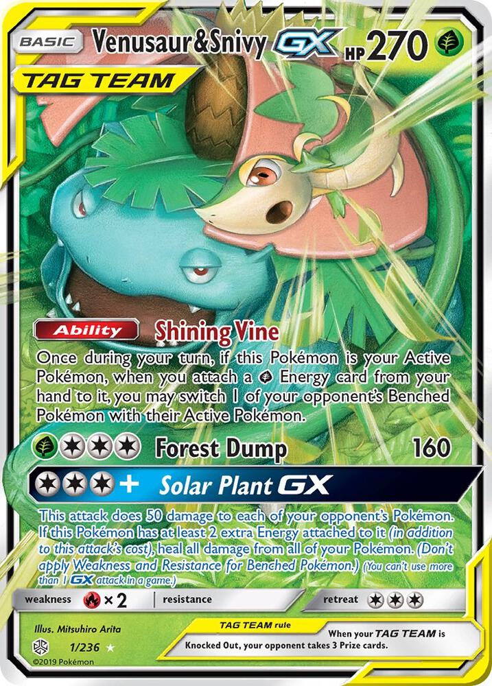 Venusaur and Snivy GX 001/236 (SM - Cosmic Eclipse) - Holofoil
