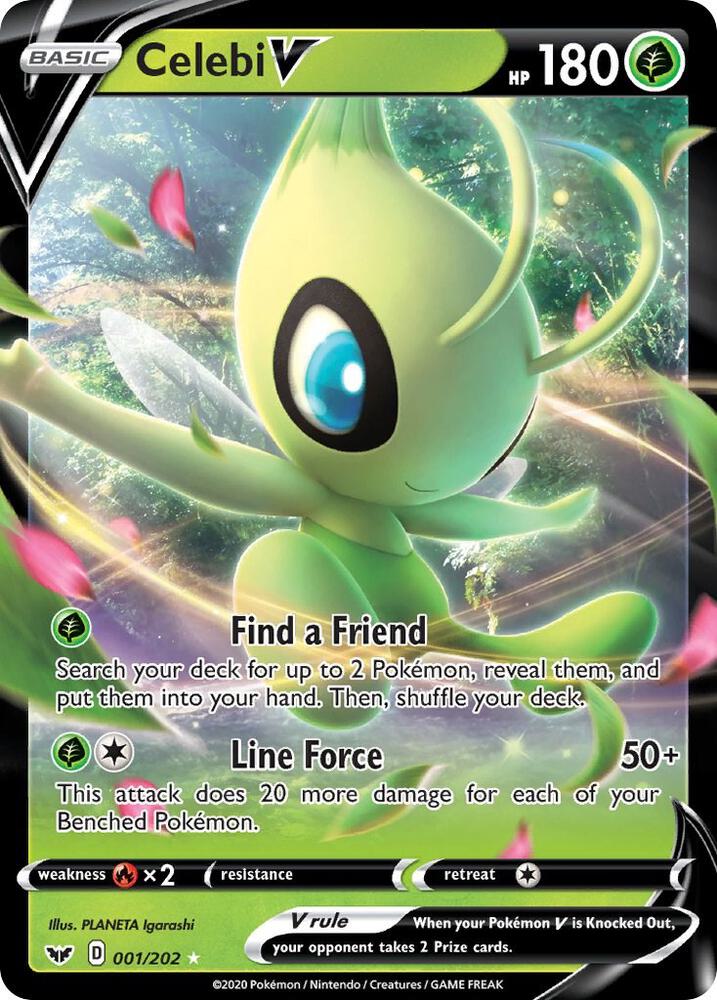 Celebi V 001/202 (SWSH01: Sword & Shield Base Set) - Holofoil