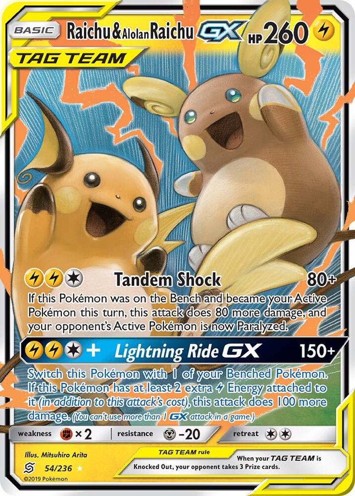 Raichu and Alolan Raichu GX 54/236 (SM - Unified Minds) - Holofoil