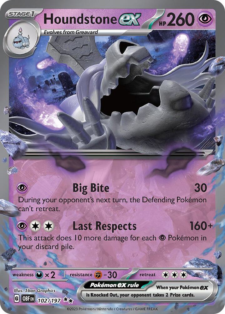Houndstone ex 102/197 (SV03: Obsidian Flames) - Holofoil