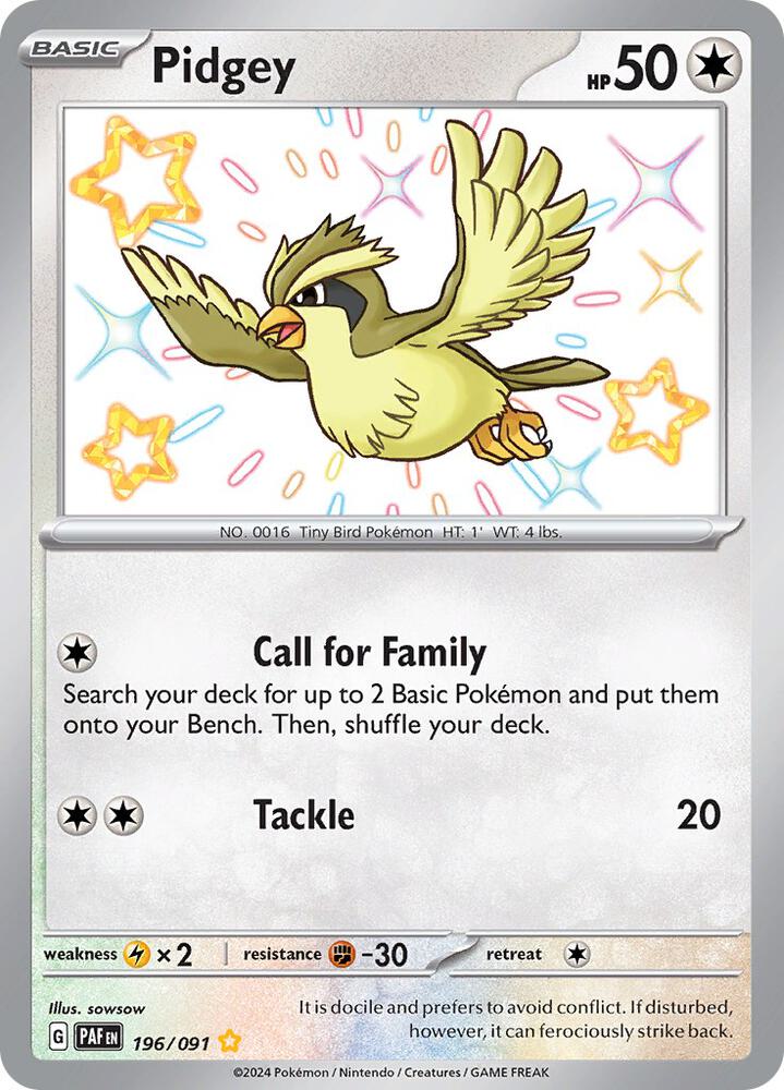 Pidgey 196/091 (SV: Paldean Fates) - Holofoil