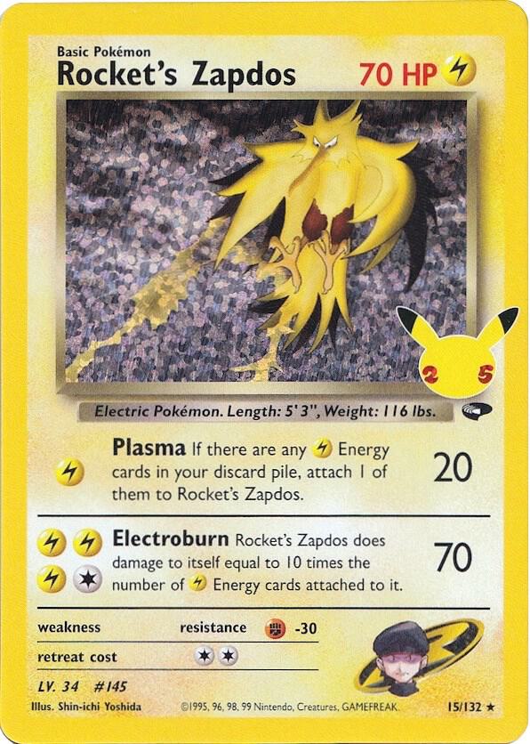 Rocket's Zapdos 15/132 (Celebrations: Classic Collection) - Holofoil
