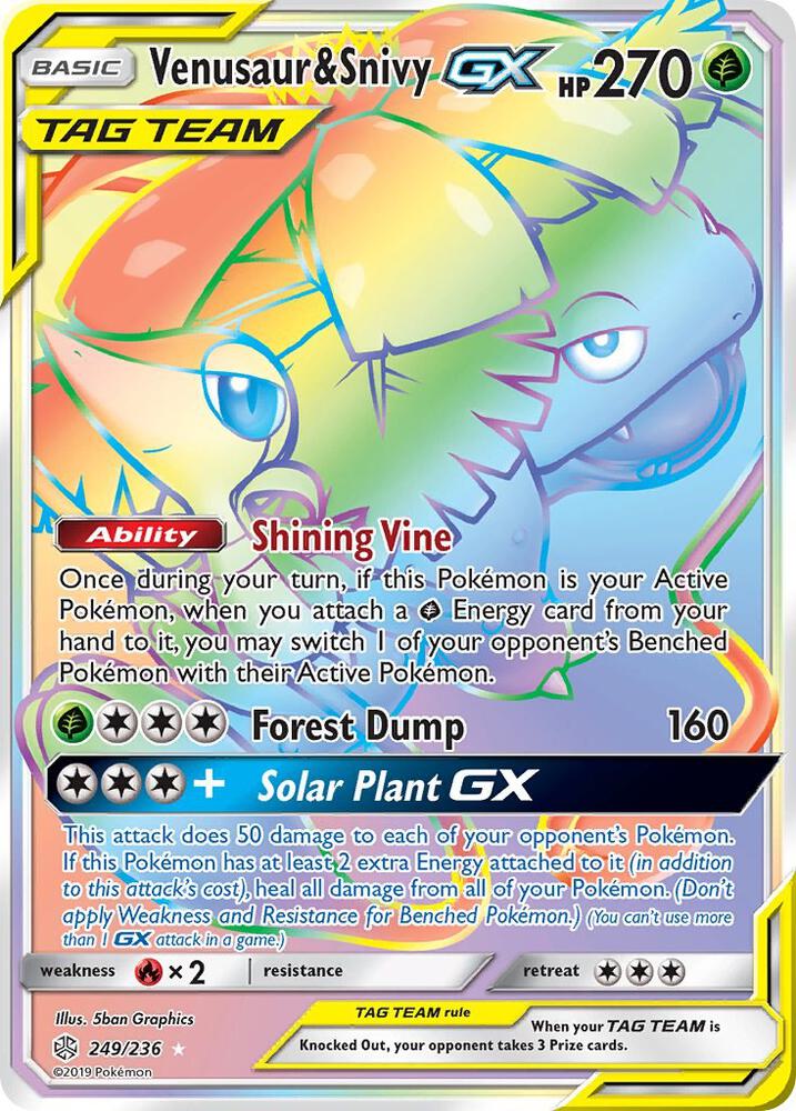 Venusaur and Snivy GX Secret 249/236 (SM - Cosmic Eclipse) - Holofoil