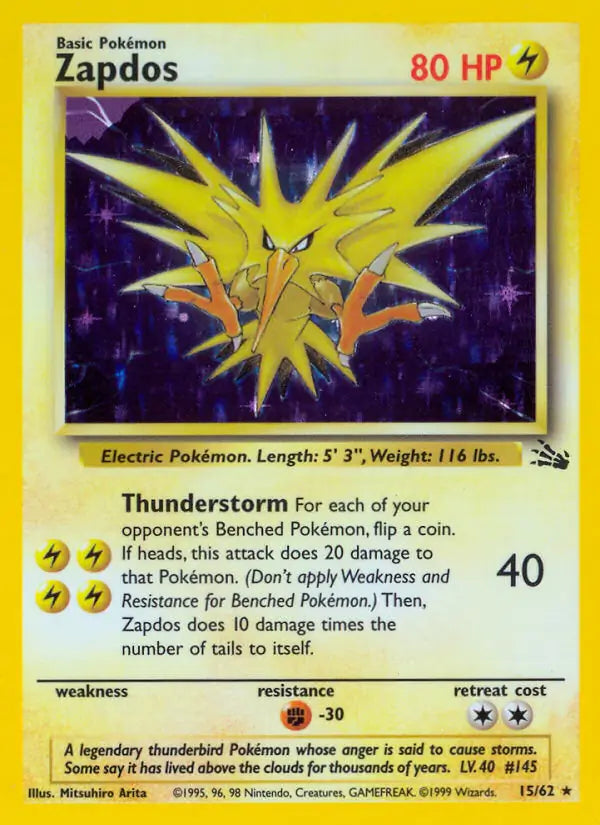 Zapdos 15/62 (Fossil) - Unlimited Holofoil