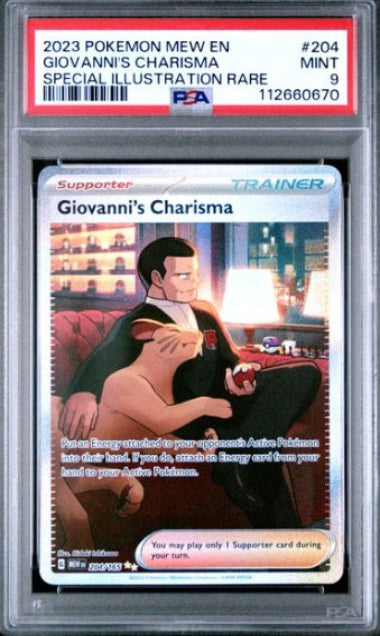PSA 9 - GIOVANNI'S CHARISMA #204 - 2023 POKEMON SCARLET & VIOLET MEW EN 151 -ILLUSTRATION RARE GRADED CARD