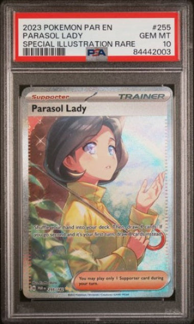 PSA 10 - 2023 POKEMON PARASOL LADY #255/182 SPECIAL ILLUSTRATION RARE PAR EN-PARADOX RIFT