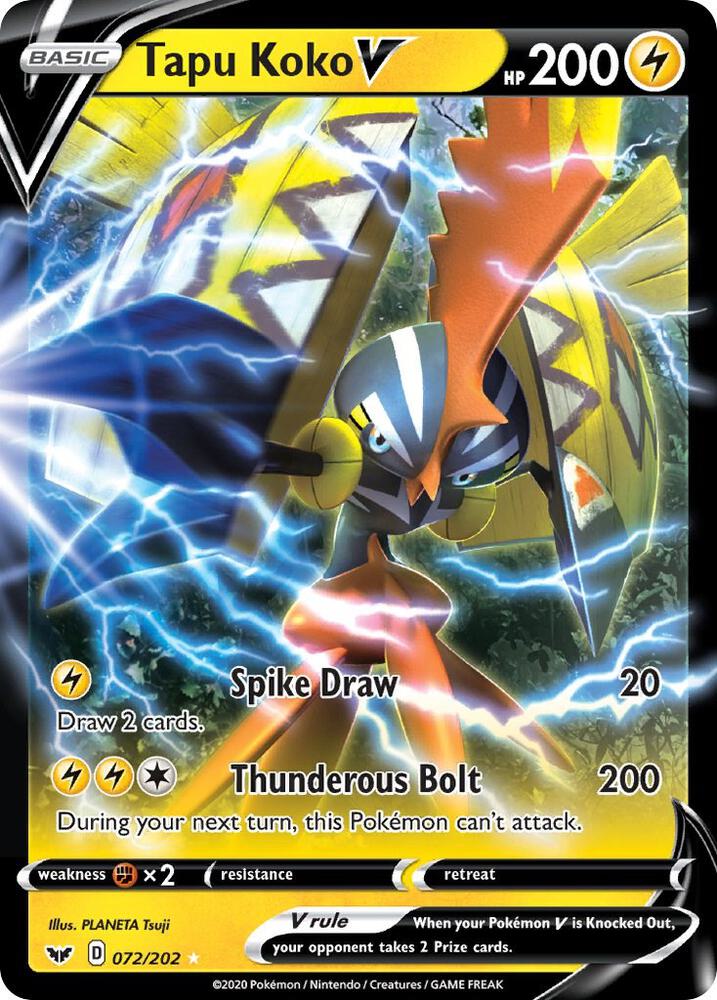 Tapu Koko V 072/202 (SWSH01: Sword & Shield Base Set) - Holofoil