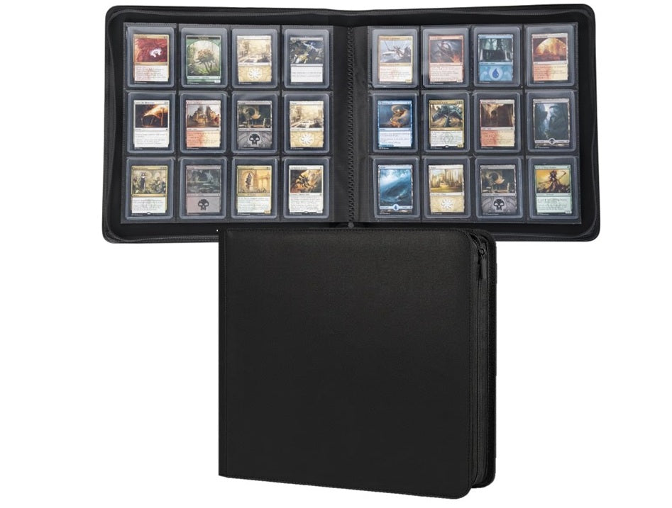 TOP LOADER ZIP BINDER - CLEAR 12 POCKET (384 CAPACITY) - BLACK