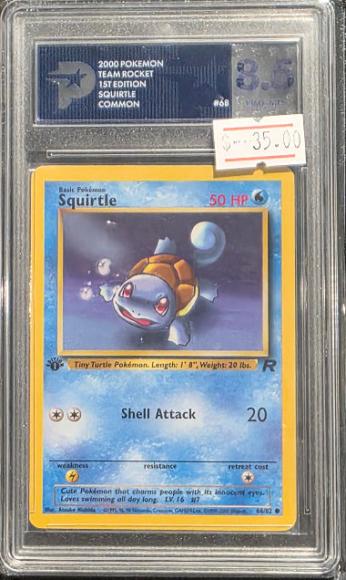 PSG 8.5 - SQUIRTLE COMMON #68 - 2000 POKEMON TEAM ROCKET 1ST EDITION GRADED CARD