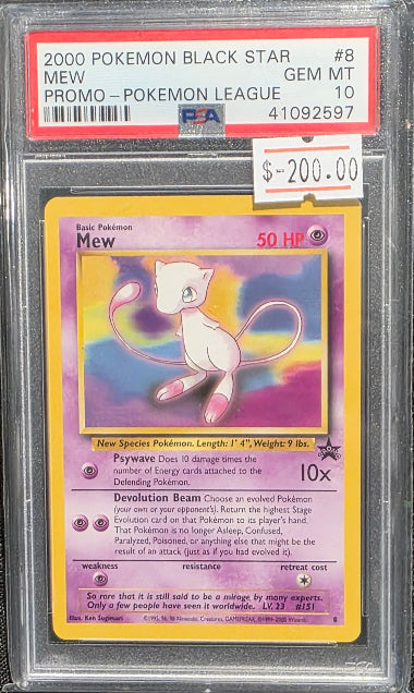 PSA 10 - MEW #8 ULTRA RARE- 2003 BLACK STAR PROMO- POKEMON LEAGUE - GRADED CARD