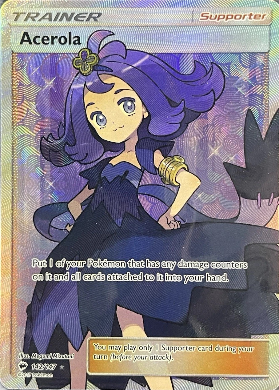 142/147 ACEROLA TRAINER SUPPORTER FULL ART - 2017 SUN & MOON BURNING S Just Card Stuff 142/147 ACEROLA TRAINER SUPPORTER FULL ART - 2017 SUN & MOON BURNING S Just Card Stuff