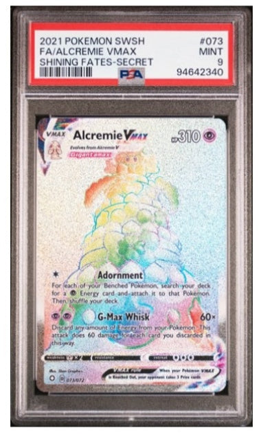 PSA 9 - ALCREMIE VMAX #073 FULL ART RAINBOW SECRET RARE SWSH SHINING FATES 2021 POKEMON TCG GRADED CARD