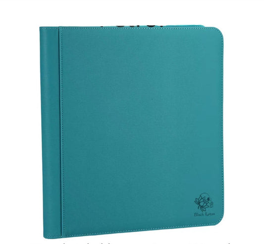 CARD BINDER - 12 pocket 480 Zippered PRO Binder Folder - Black Lotus - Aqua