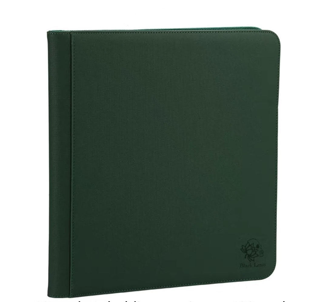 CARD BINDER - 12 pocket 480 Zippered PRO Binder Folder - Black Lotus - Green