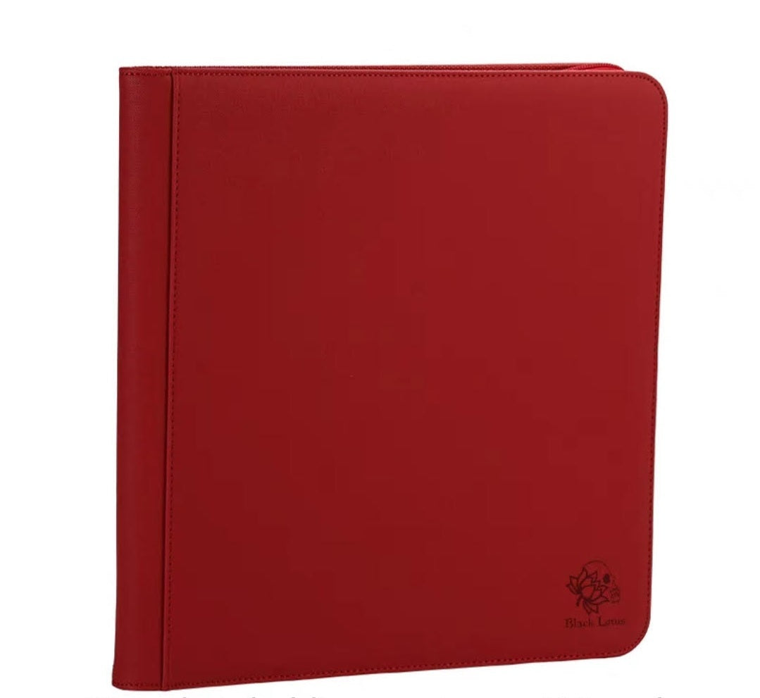 CARD BINDER - 12 pocket 480 Zippered PRO Binder Folder - Black Lotus - Red