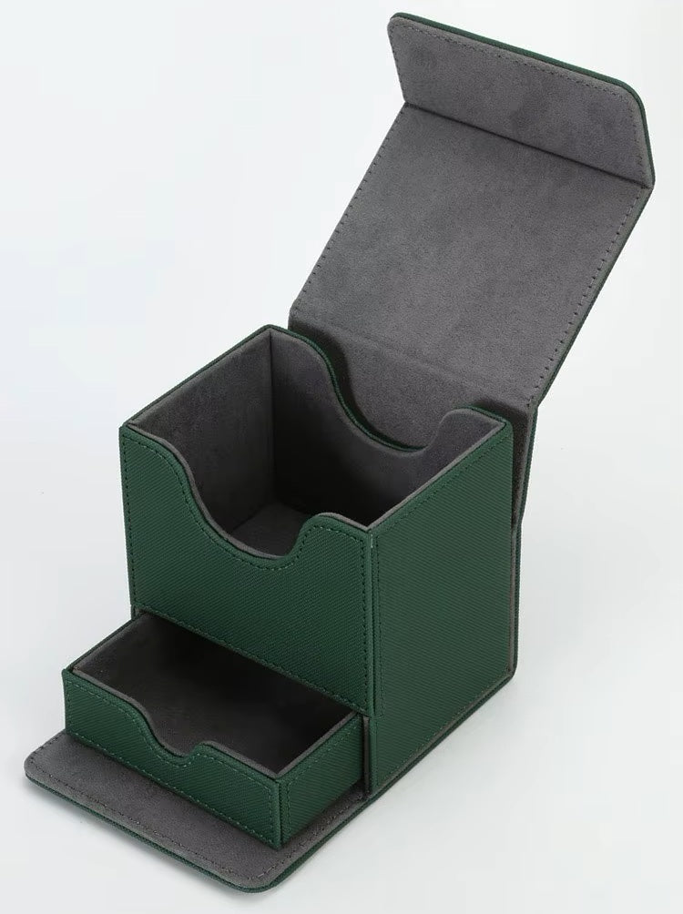 Trading Card Deck Box Storage Case - Accessories Drawer Black / Purple Lining
