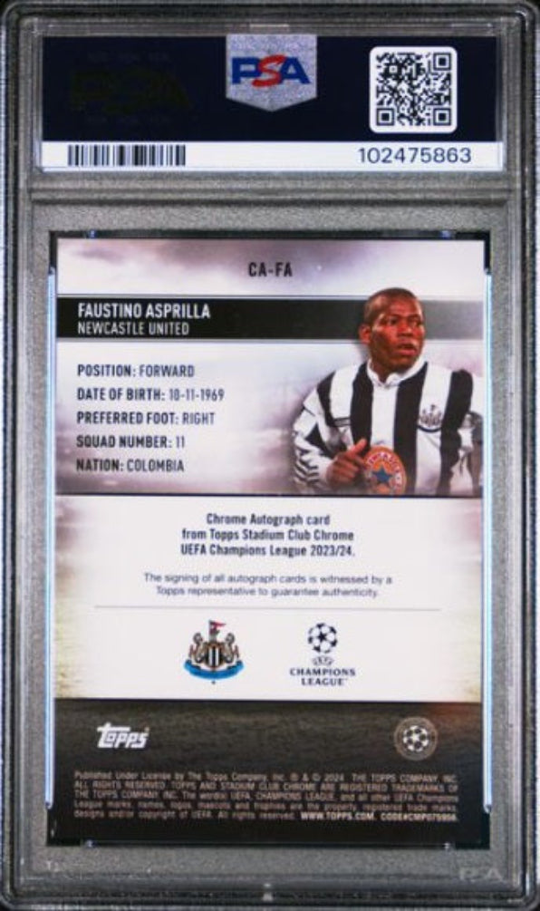 PSA 9 - 2023-24 TOPPS STADIUM CLUB CHROME UEFA CLUB COMPETITIONS CHROME AUTOGRAPHS #CAFA FAUSTINO ASPRILLA AUTOGRAPH-BLUE WAVE - GRADED SPORTS CARD