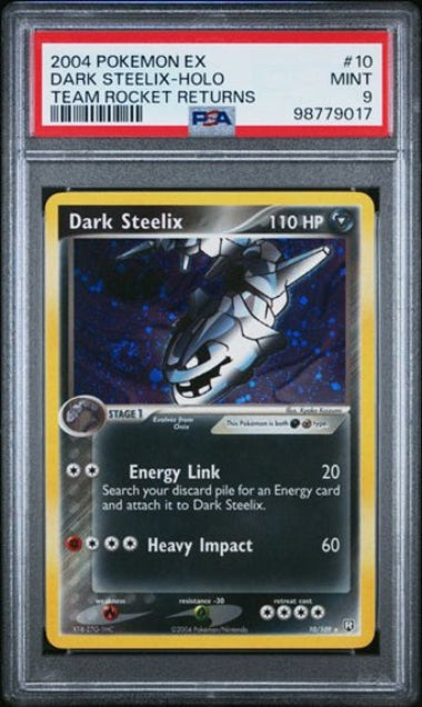 PSA 9 - #10 POKEMON DARK STEELIX - 2004 TEAM ROCKET RETURNS - HOLO
