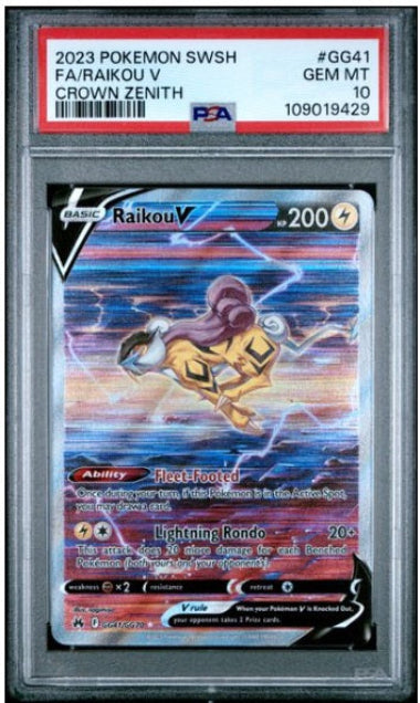 PSA 10- RAIKOU V #GG41 FULL ART - 2023 POKEMON SWORD & SHIELD - CROWN ZENITH GRADED CARD