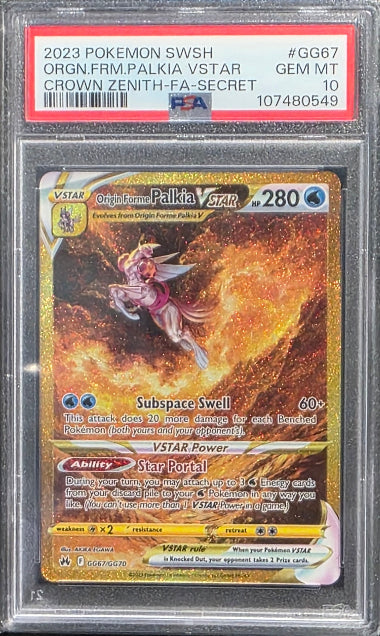 PSA 10 - ORIGIN FORME PALKIA VSTAR #GG67 FULL ART SECRET- 2023 POKEMON SWORD & SHIELD - CROWN ZENITH GRADED CARD