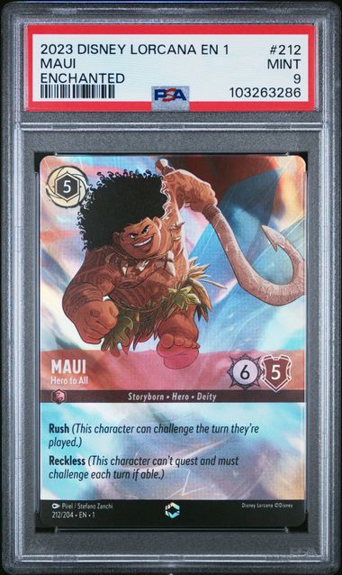 PSA 9 MAUI #212 ENCHANTED FOIL - 2023 DISNEY LORCANA EN 1 - FIRST CHAPTER GRADED CARD