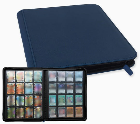 1024 XL Premium Side Loading Card Binder Navy PU Leather 16 Pocket Storage Card Holder