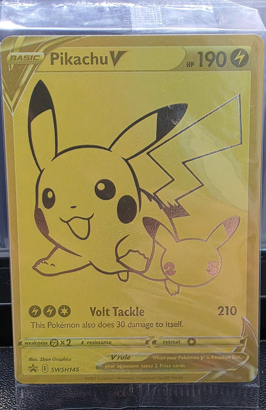 2021 POKEMON - SEALED - PIKACHU V GOLD #SWSH145 - CELEBRATIONS UPC BLACK STAR PROMO CARD