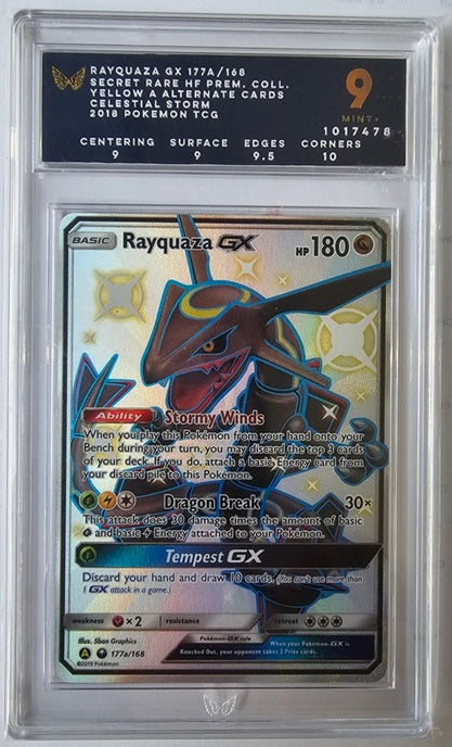 ARK GRADING 9 - RAYQUAZA GX #177a POKEMON 2019 SUN & MOON - HIDDEN FATES ULTRA PREMUIM COLLLECTION PROMO - FULL ART GRADED CARD