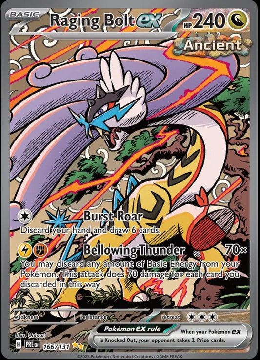 RAGING BOLT EX #166/131 - SPECIAL ILLUSTRATION RARE POKEMON CARD - SCARLET & VIOLET PRISMATIC EVOLUTIONS