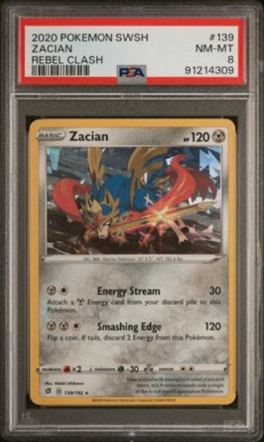 PSA 8 - POKEMON ZACIAN HOLO #1- 2020 POKEMON SWORD & SHIELD REBEL CLASH GRADED CARD