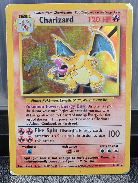 CHARIZARD #4/102 - HOLO - HEAVILY PLAYED - 1999 BASE SET UNLIMITED POKEMON CARD