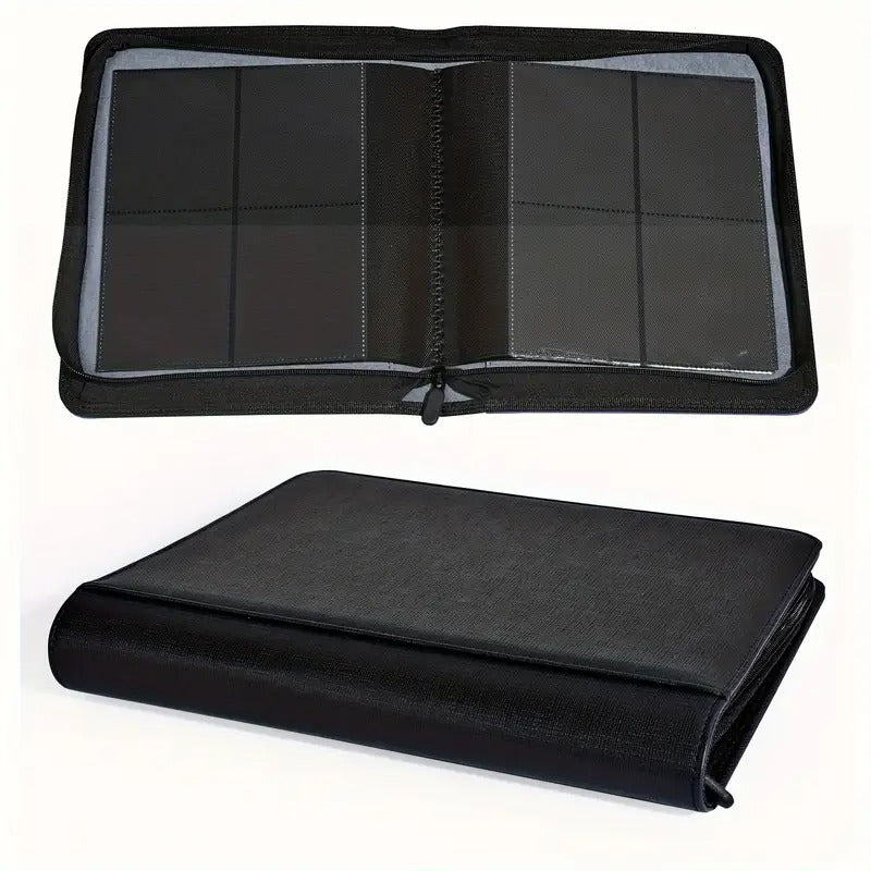 Top Loader Zip Folder 4 pocket 112 slot Black Binder - 35 Pt